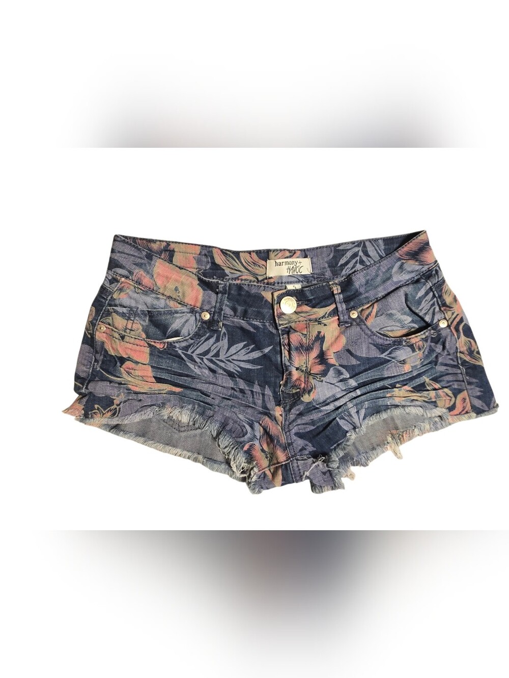 Harmony + Havoc Low Rise Blue Denin Floral Short Size 5